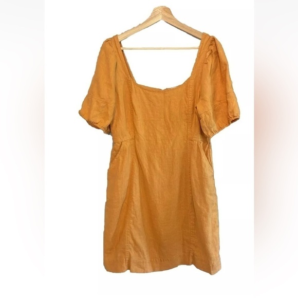 Madewell 100% Linen Maisie Puff Sleeve Mini Dress Ochre Fresco Size 10 - Picture 2 of 8